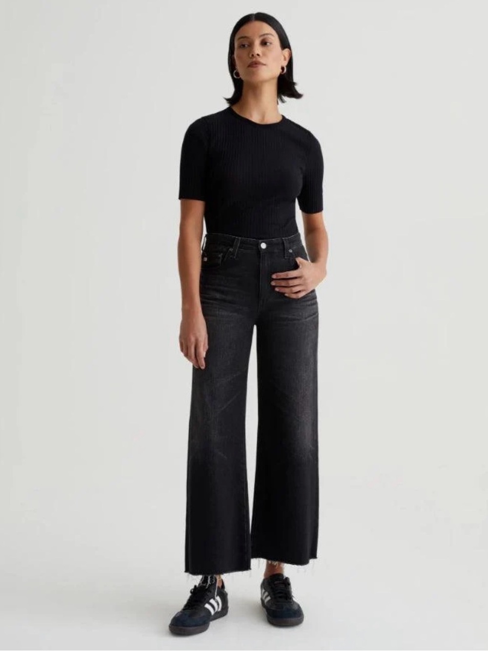 AG Adriano Goldschmied Saige Wide Leg Crop Jeans Black Sz 27